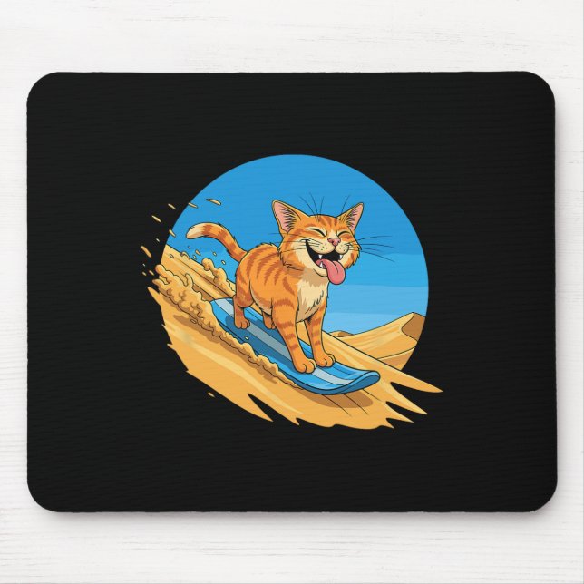 Sandboarding Cat Summer Surfing Cute Feline Beachw Mouse Pad (Front)
