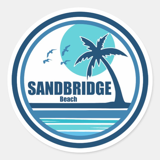 Sandbridge Beach Virginia Palm Tree Birds Classic Round Sticker (Front)