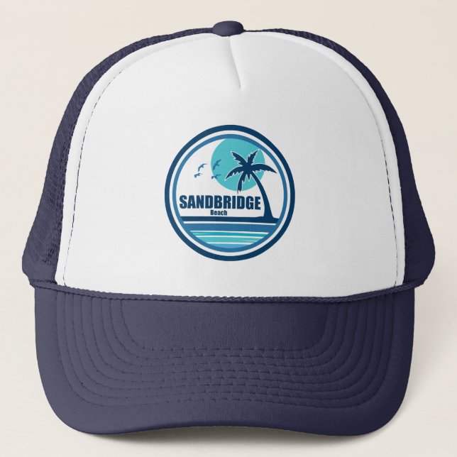 Sandbridge Beach Virginia Palm Tree Birds Trucker Hat (Front)