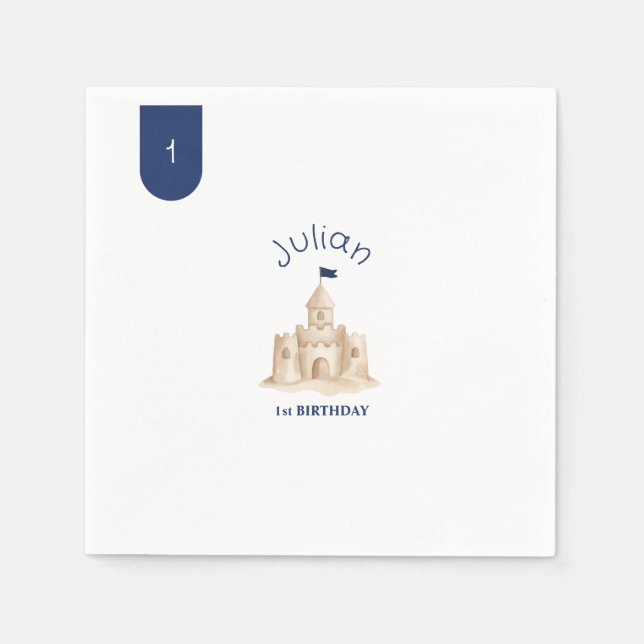 Sandcastle Beach 1st Birthday napkins (Front)