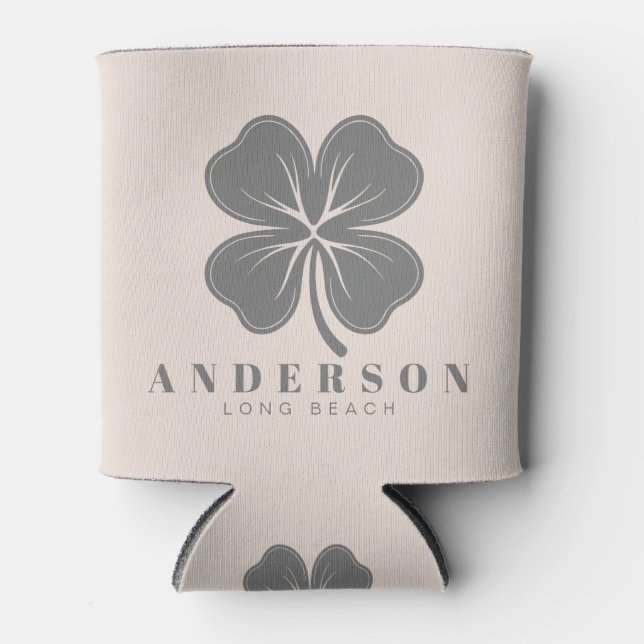 Sandcastle Pink Four Leaf Clover with Name Can Cooler (Front)