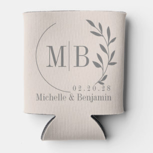 Sandcastle Pink Leaf Wedding Monogram Can Cooler