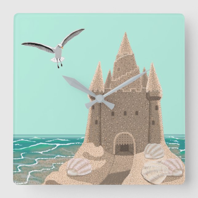 Sandcastle Seagull square wall clock (Front)