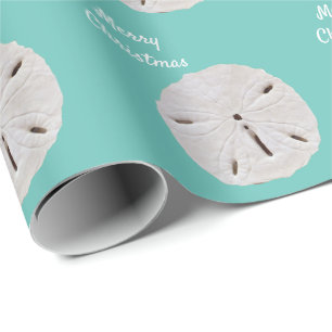 Sanddollar Pattern Teal Blue Beach Merry Christmas Wrapping Paper