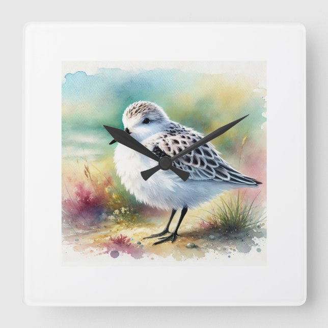 Sanderling Bird 200924AREF115 - Watercolor Square Wall Clock (Front)