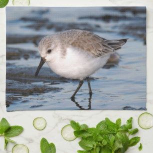 Sanderling Strolling on a Winter Beach Tea Towel