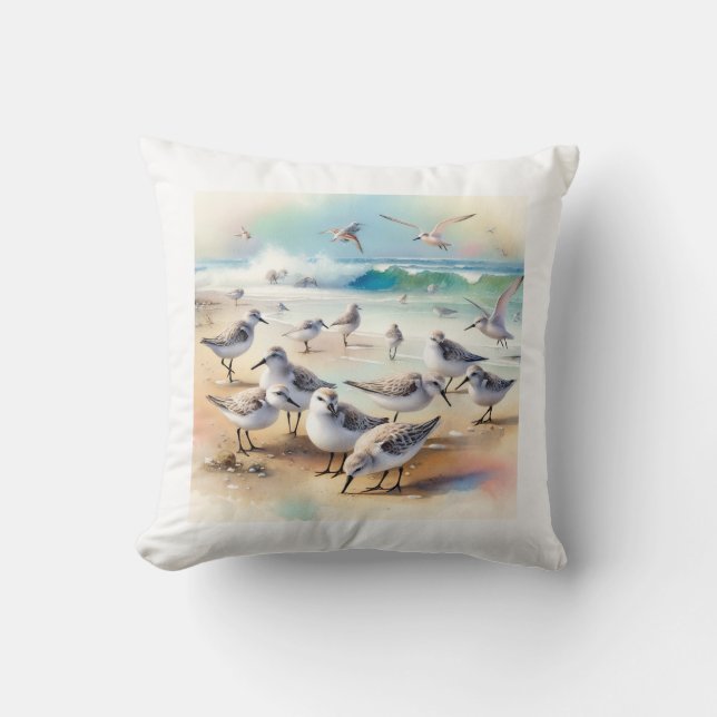 Sanderlings on the Shore AREF9410 - Watercolor Cushion (Front)