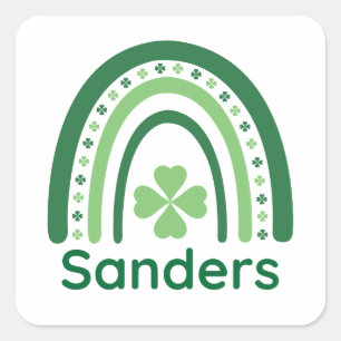Sanders Name Clover Boho Rainbow Square Sticker