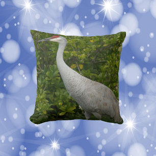 Sandhill Crane Bird in Front of Greenery Photo Cushion