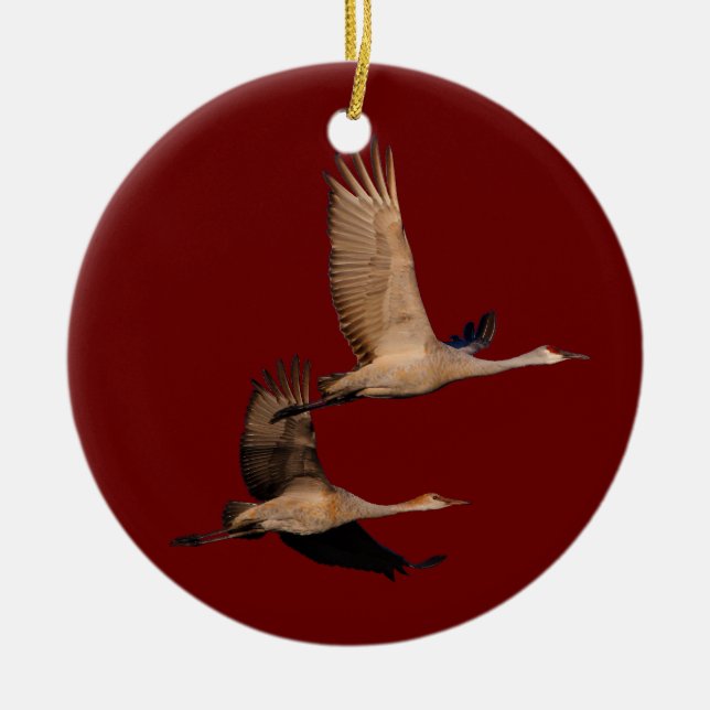 sandhill crane couple ceramic tree decoration (Front)