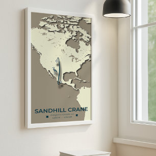 Sandhill Crane Migration Map – Minimalist Vintage Poster