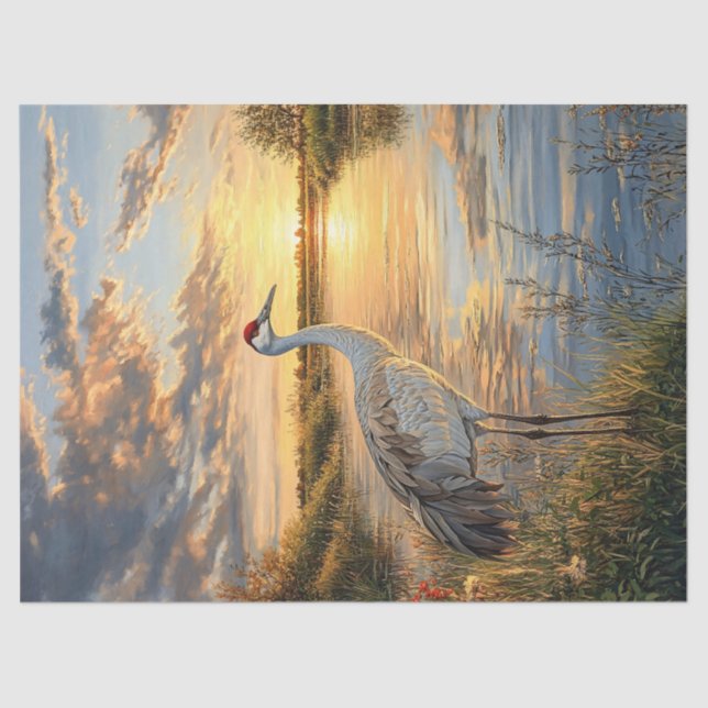Sandhill Crane Sunset on the Marsh Decoupage Tissue Paper (Front)