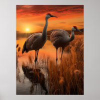 Sandhill Cranes at Dawn Poster