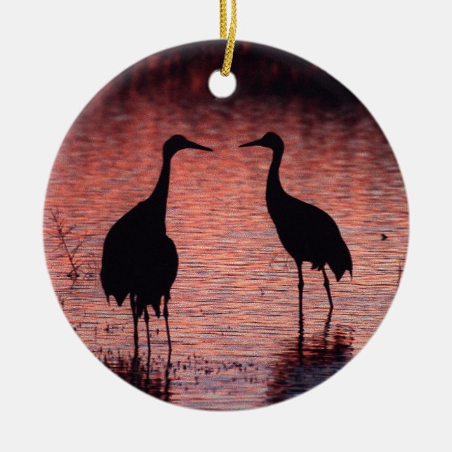 Sandhill cranes ceramic tree decoration (Front)