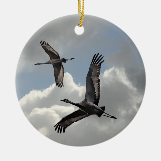 SANDHILL CRANES CERAMIC TREE DECORATION (Front)