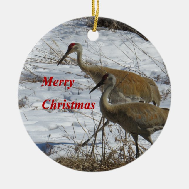 Sandhill Cranes Ceramic Tree Decoration (Front)