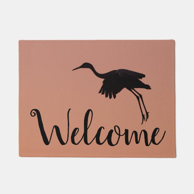 Sandhill Silhouette on a pink sunset sky Doormat (Front)