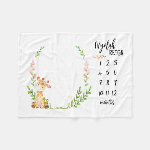 Sandnat Store Personalised Giraffe Baby Milestone  Fleece Blanket