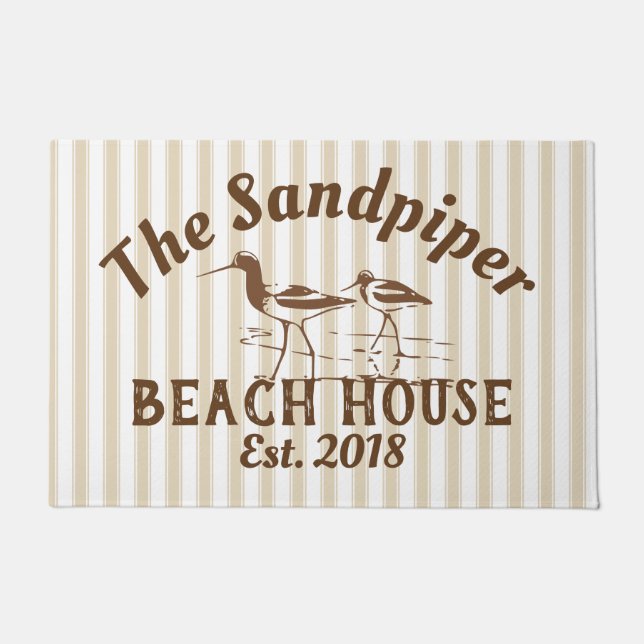 Sandpiper Birds & Stripes Beach House Neutral Doormat (Front)