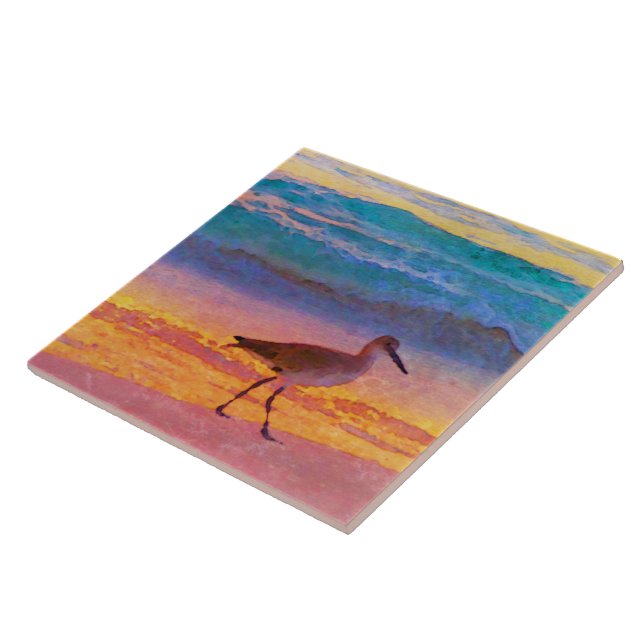 sandpiper on beach at sunset tile (Side)