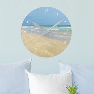 Sandpiper on the Seashore   Beautiful Beach Round Clock