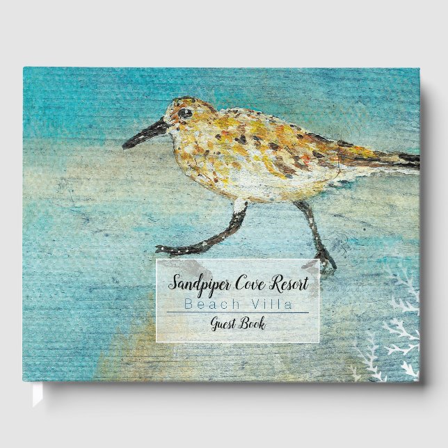 Sandpiper Shorebird Coastal Beach House Guest Book (Front)