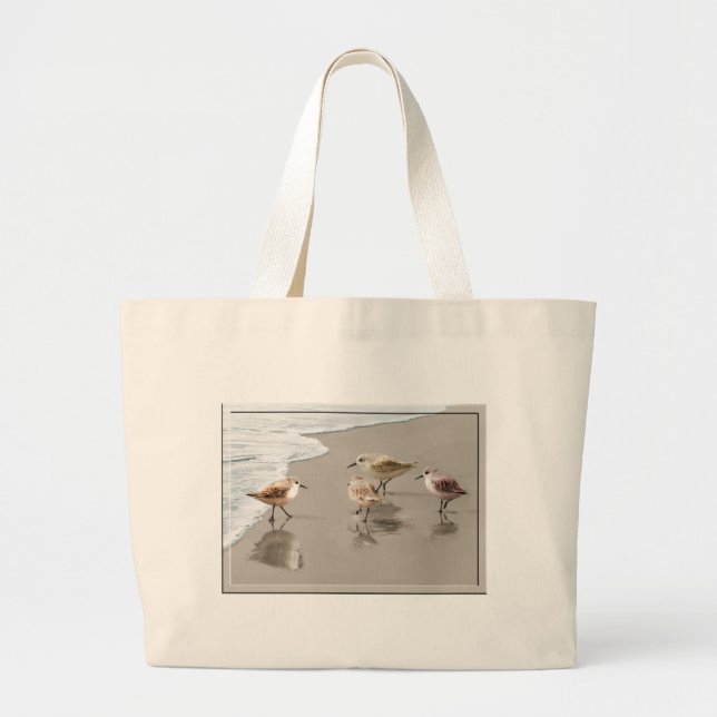 Sandpipers at the Shoreline Large Tote Bag (Front)