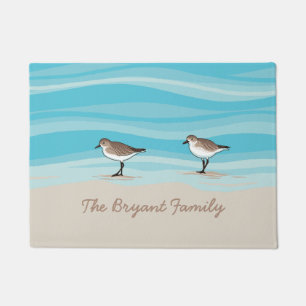 Sandpipers on Beach Family Name in the Sand Doormat