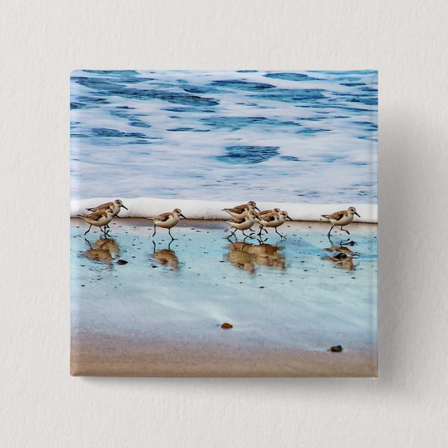 Sandpipers Running Along The Beach 15 Cm Square Badge (Front)