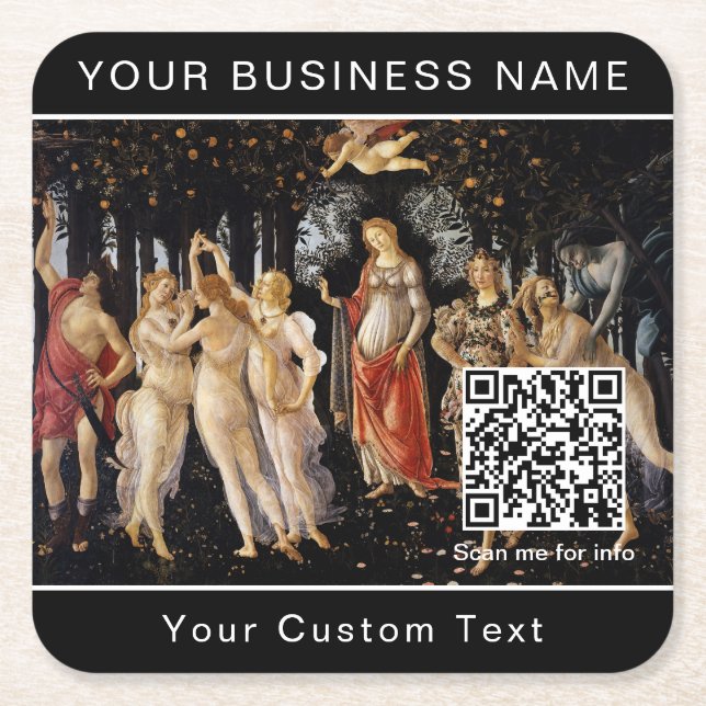 Sandro Botticelli - La Primavera - QR Code Square Paper Coaster (Front)