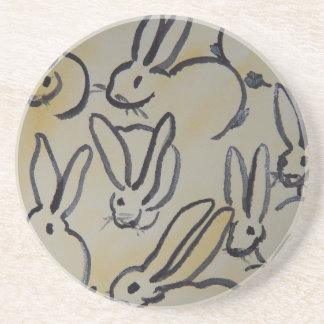 Sandstone Coaster Covered with Rabbits