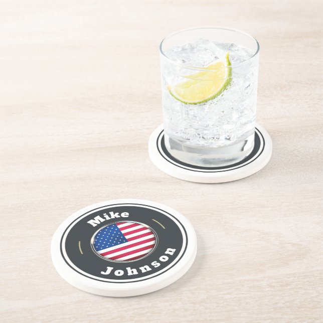 Sandstone Coaster -  Custom American Flag add name (Side)