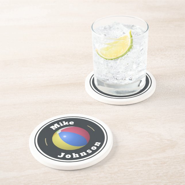 Sandstone Coaster -  Custom Beach Ball (add name) (Side)