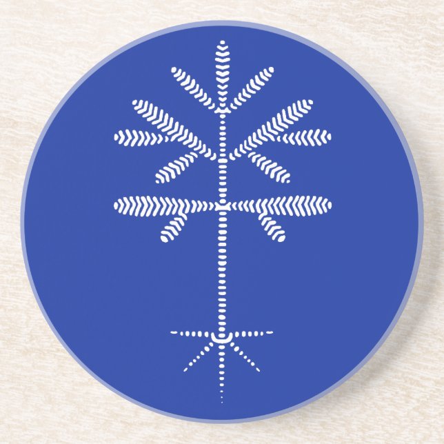 Sandstone Coaster in Blue with a White Sapling (Front)