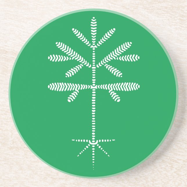 Sandstone Coaster in Green with a White Sapling (Front)