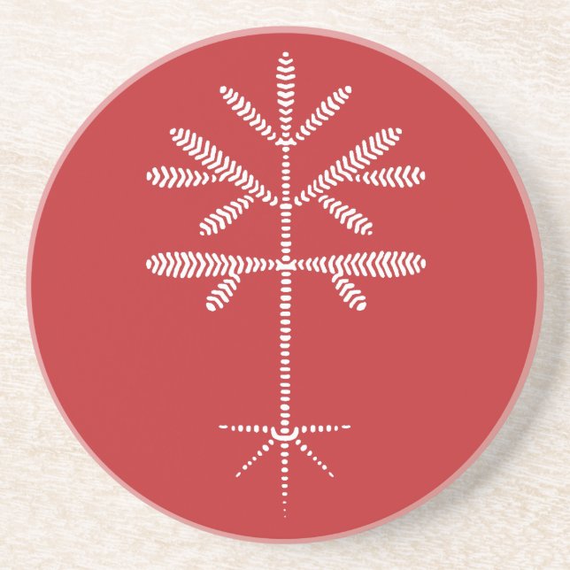Sandstone Coaster in Red with a White Sapling (Front)