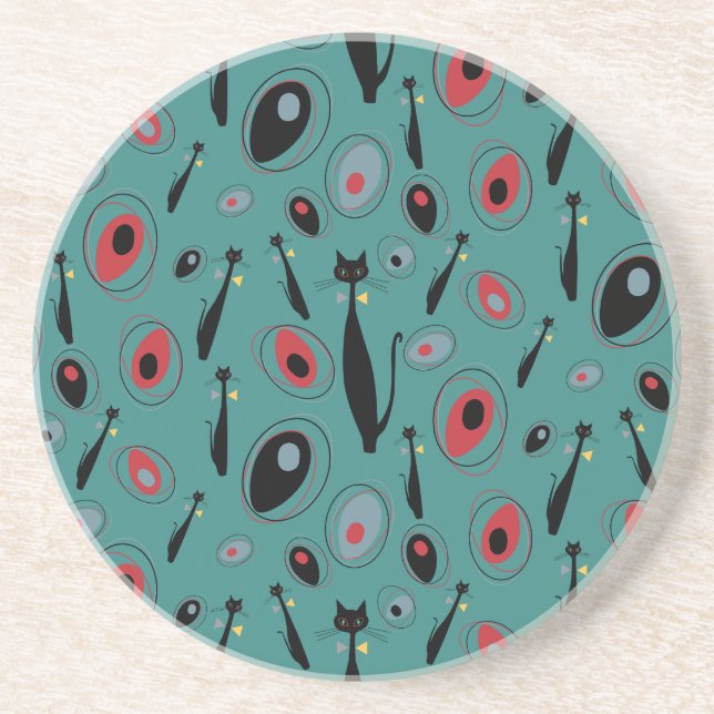 Sandstone Coaster | MidCentury Modern Atomic Cats (Front)