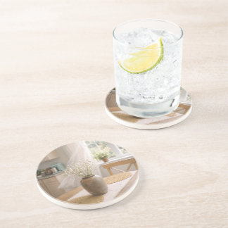 Sandstone Coaster Neutral Farmhouse Baby's Breath