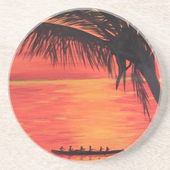 Sandstone Coaster Orange Sunset Canoe Paddlers (Front)