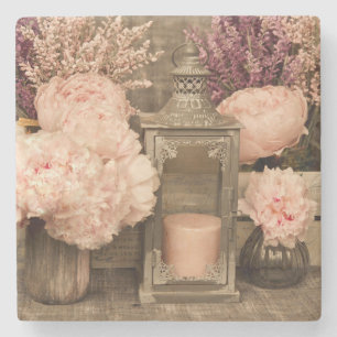 Sandstone Coaster Peonies, Lanterns and Crates