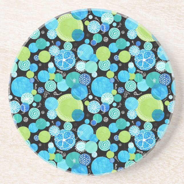 Sandstone Coaster: Quirky Blue Moons Pattern Coaster (Front)
