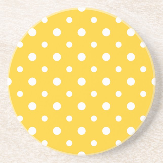 Sandstone Coaster: White Jumbo Polkas on Yellow Coaster (Front)