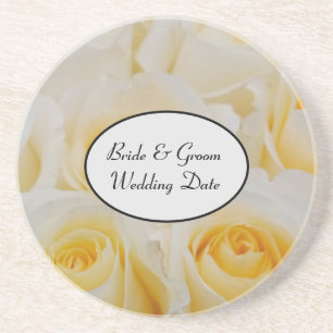 Sandstone Coaster White Roses Bride Groom Date