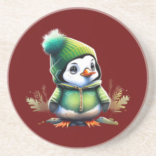 Sandstone Coasters with a Cute Penguin