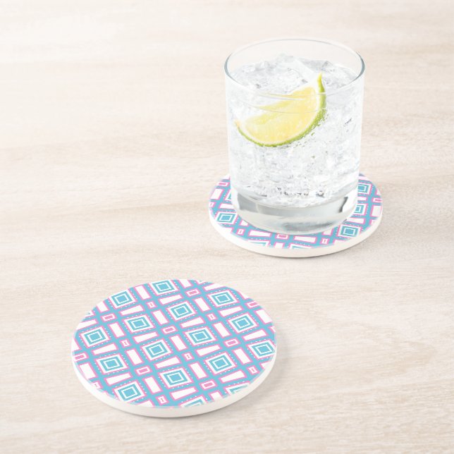 Sandstone Coasters with Playful Square Patterns (Side)