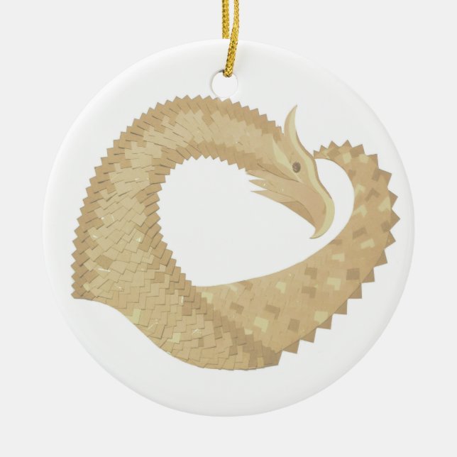 Sandstone heart dragon on white ceramic tree decoration (Front)