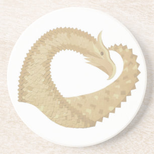Sandstone heart dragon on white coaster