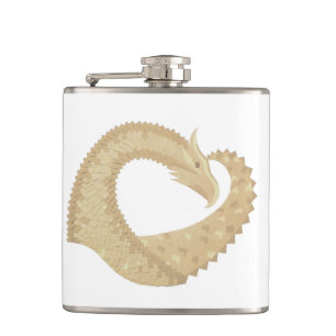 Sandstone heart dragon on white hip flask