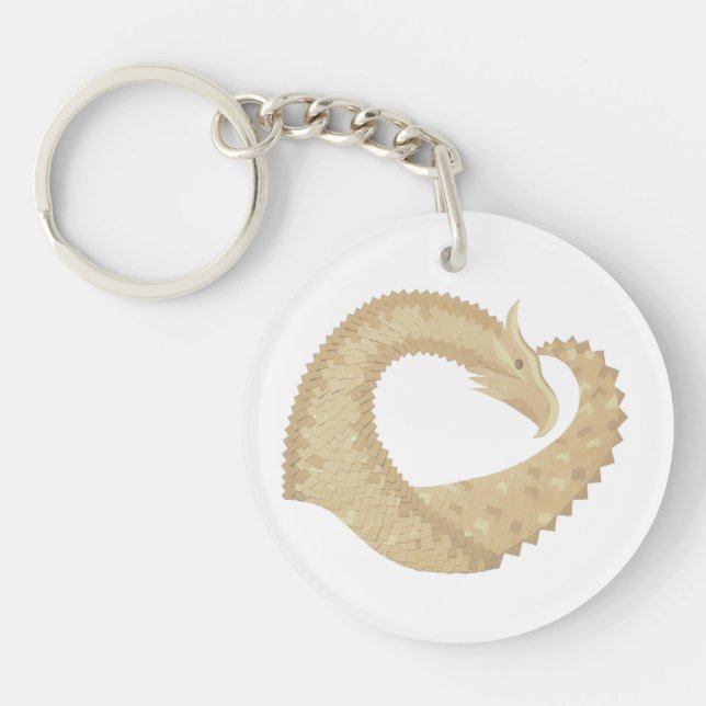 Sandstone heart dragon on white key ring (Front)