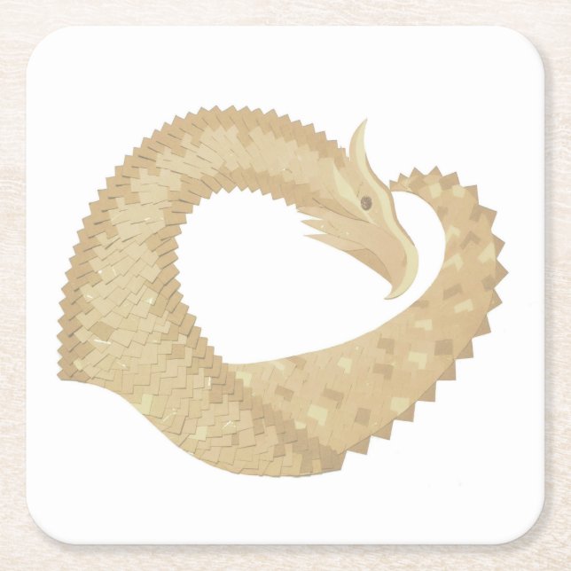Sandstone heart dragon on white square paper coaster (Front)